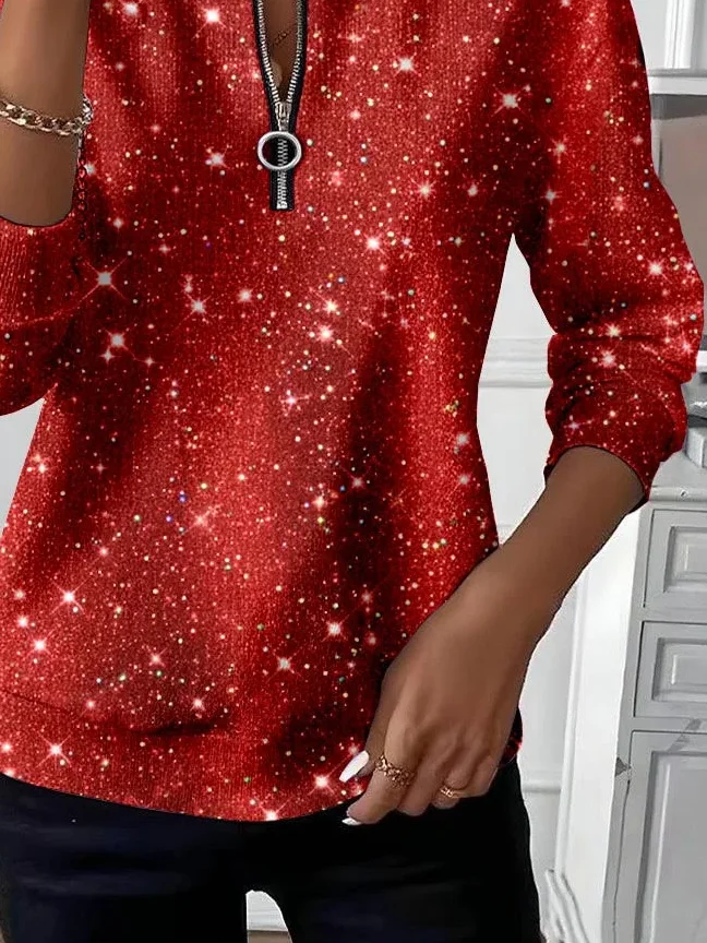 Casual Crew Neck Christmas Sweatshirt Printing