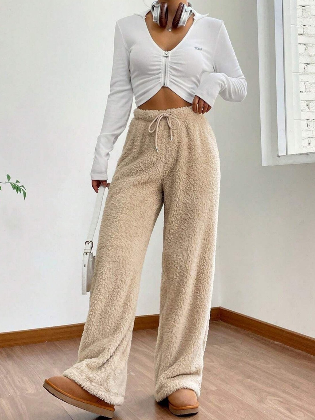 Women Plain Long Elastic Waist Pants Casual Spring/Fall Trousers