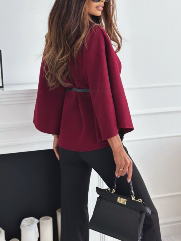 Urban Loose Split Joint Dolman Sleeve Plain Cloak With Belt