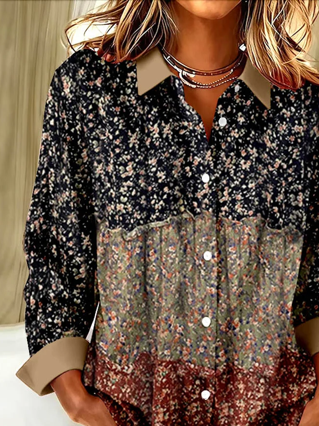 Shirt Collar Regular Sleeve Long Sleeve Floral Buckle Regular Loose Button Up Shirt Shirt For Women