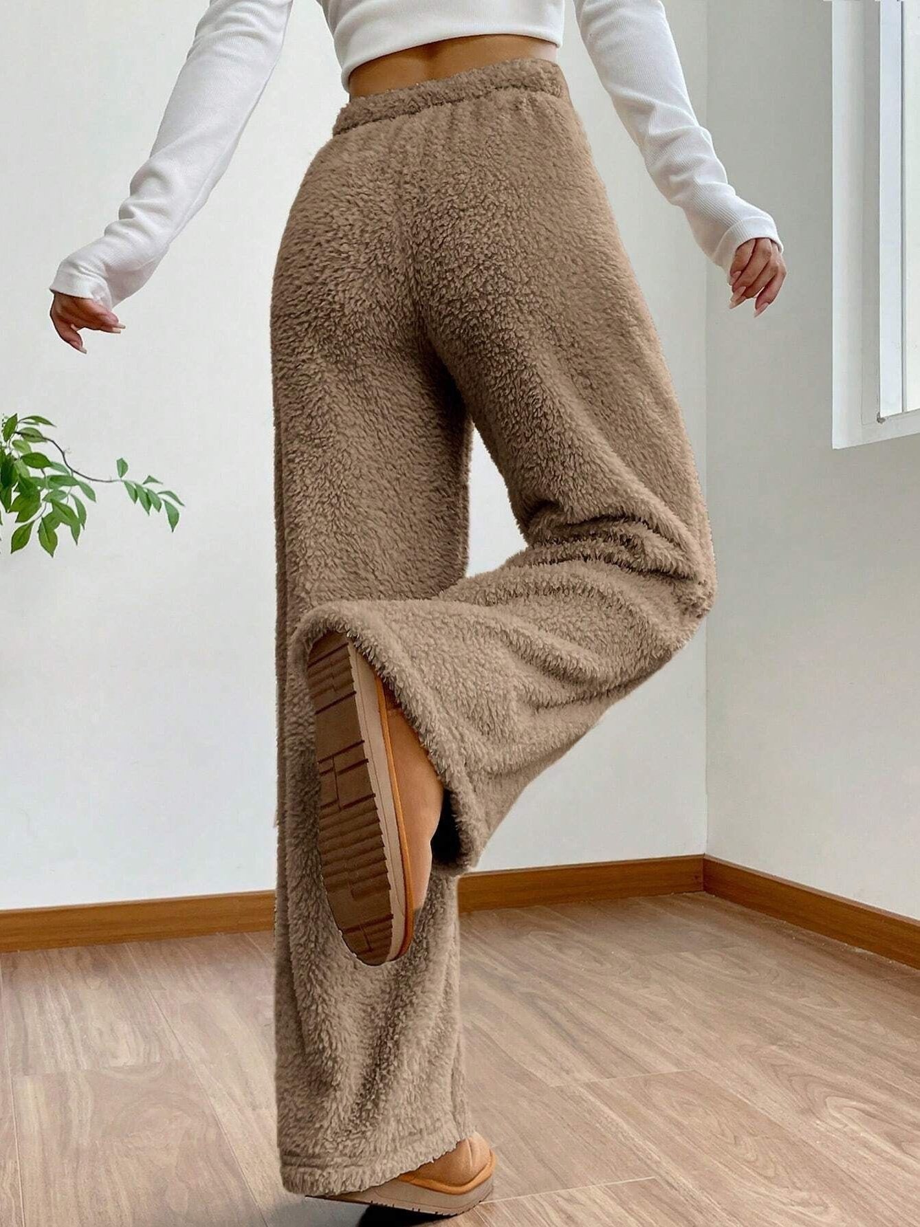 Women Plain Long Elastic Waist Pants Casual Spring/Fall Trousers