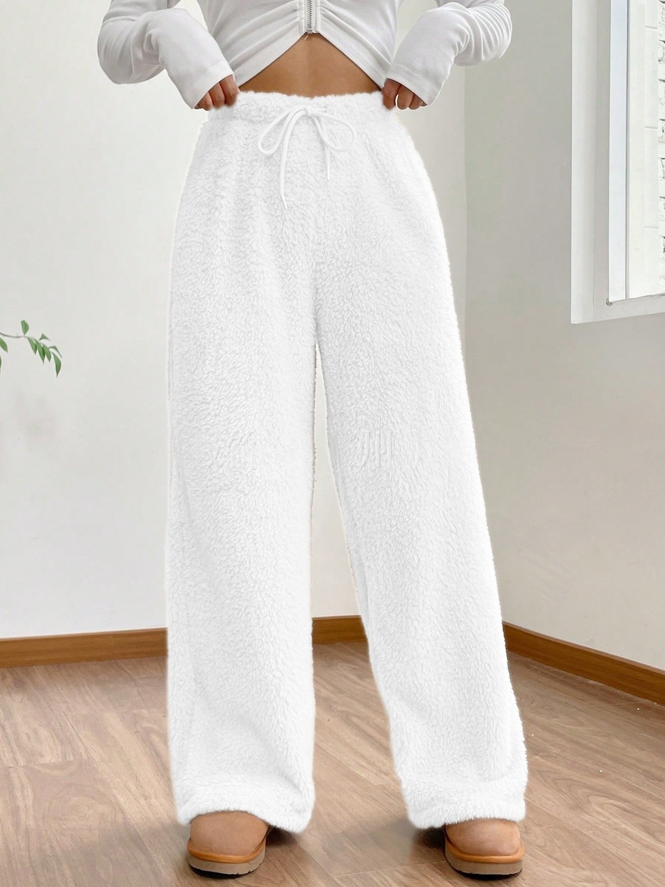 Women Plain Long Elastic Waist Pants Casual Spring/Fall Trousers