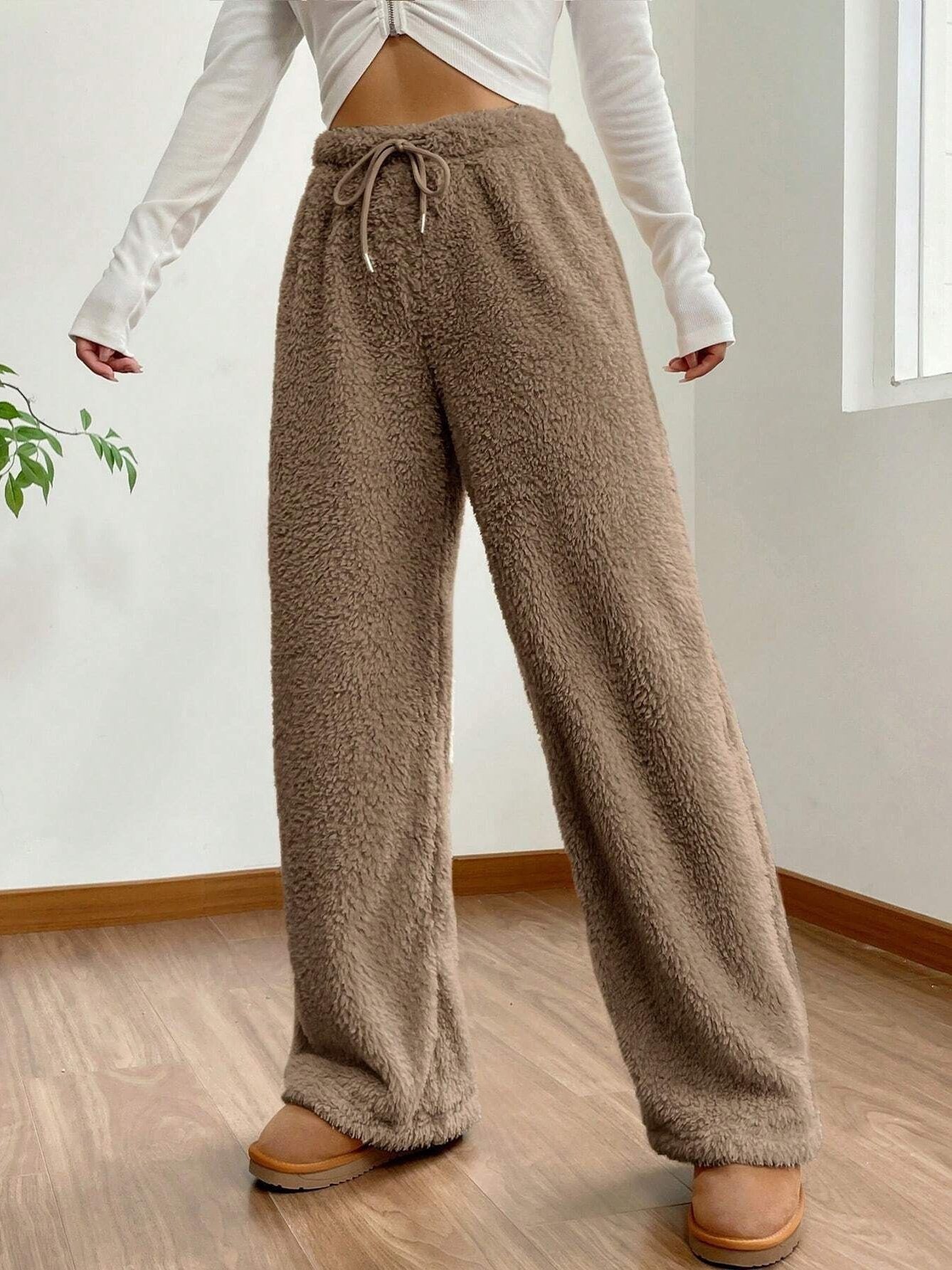 Women Plain Long Elastic Waist Pants Casual Spring/Fall Trousers