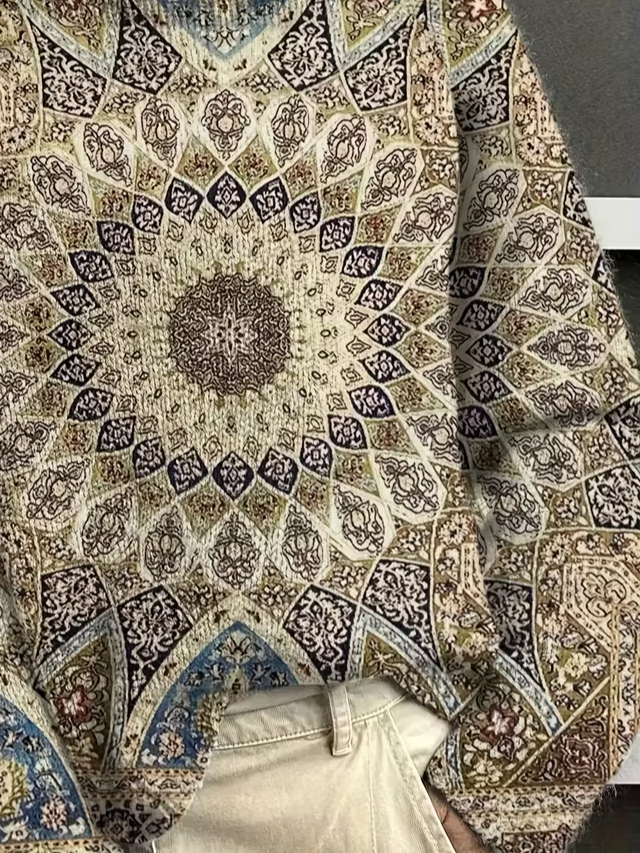 Women Abstract Long Sleeve Comfy Vintage Printing Sweater