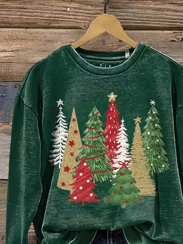 Casual Crew Neck Christmas Sweatshirt Printing