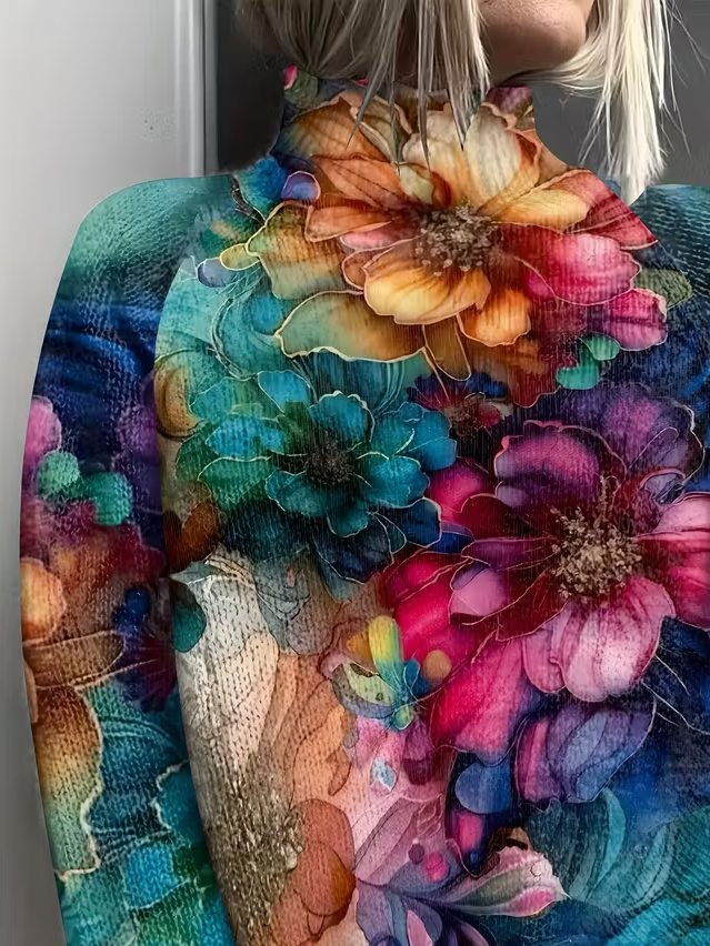 Women Floral Long Sleeve Comfy Vintage Printing Sweater