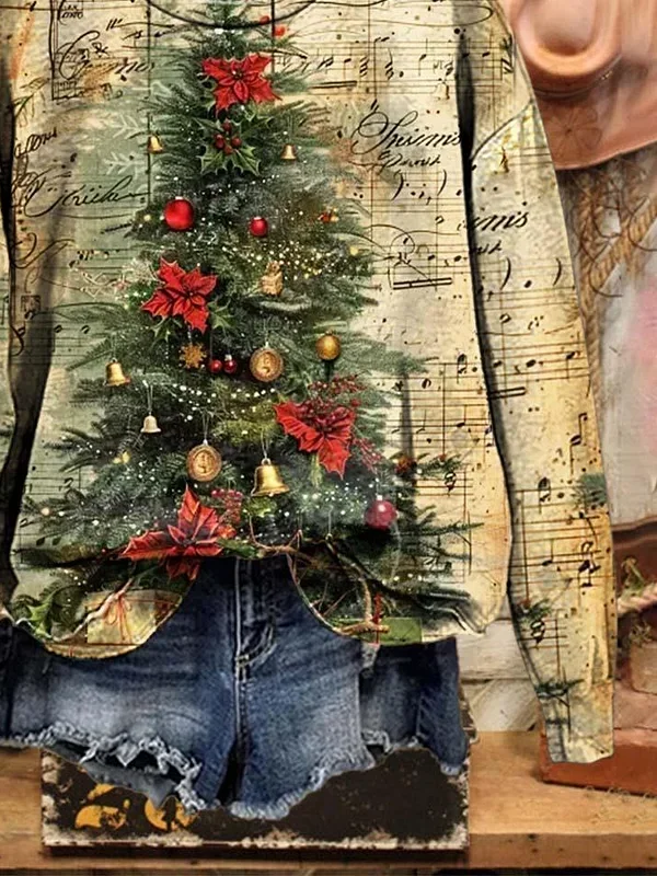 Casual Crew Neck Christmas Sweatshirt Printing