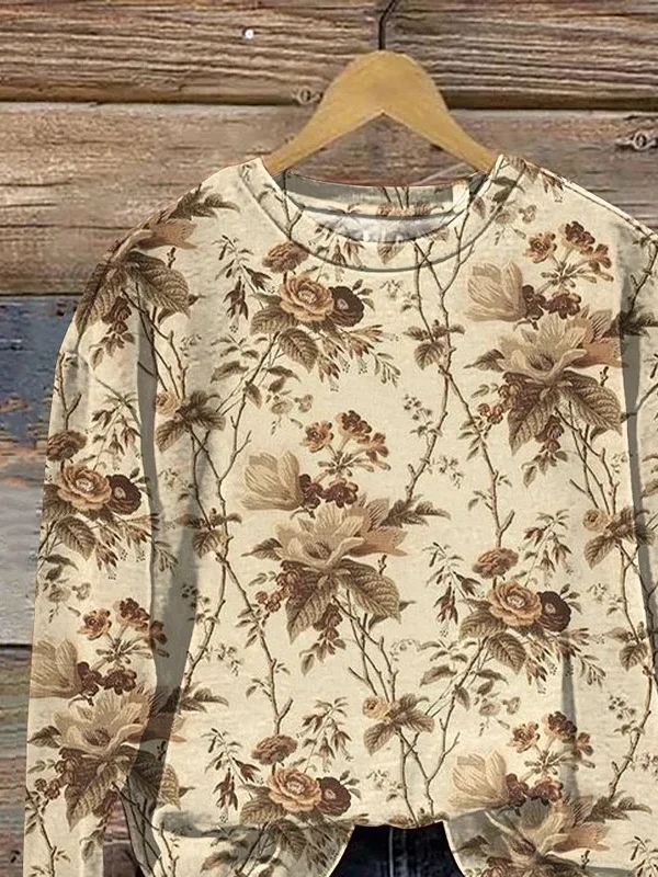 Casual Crew Neck Floral Sweatshirt Printing