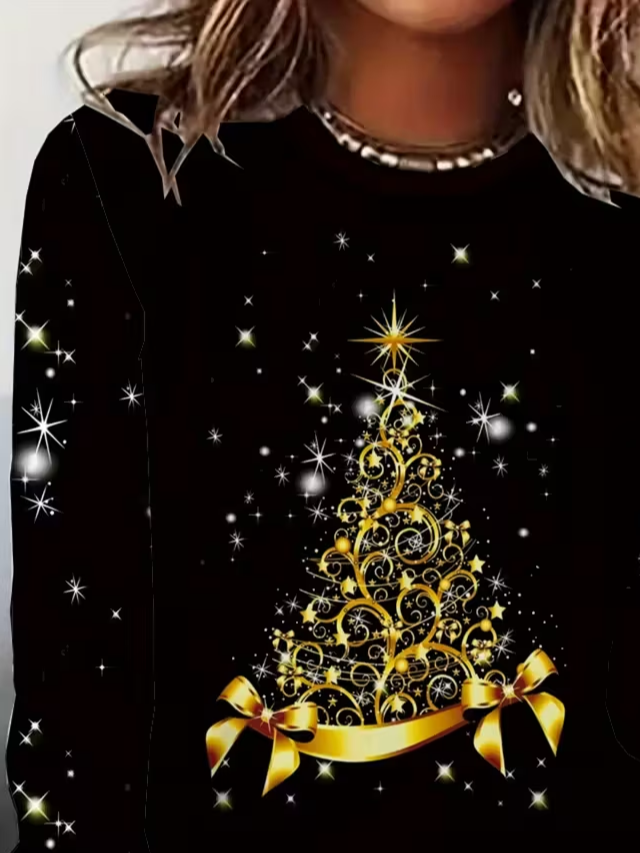 Casual Christmas Crew Neck Long Sleeve T-shirt