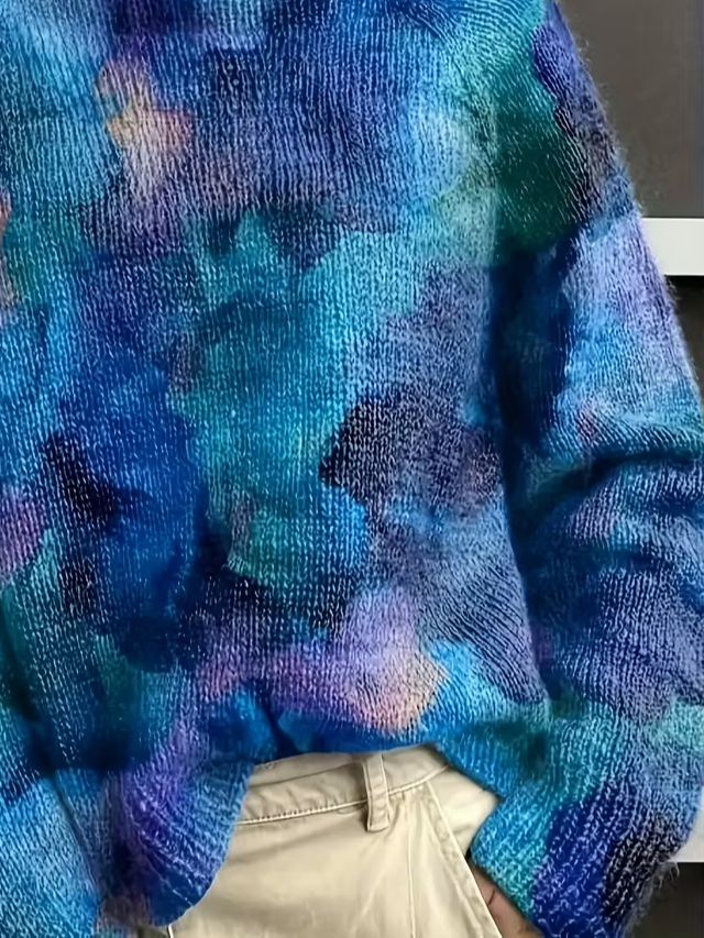 Women Abstract Long Sleeve Comfy Vintage Printing Sweater