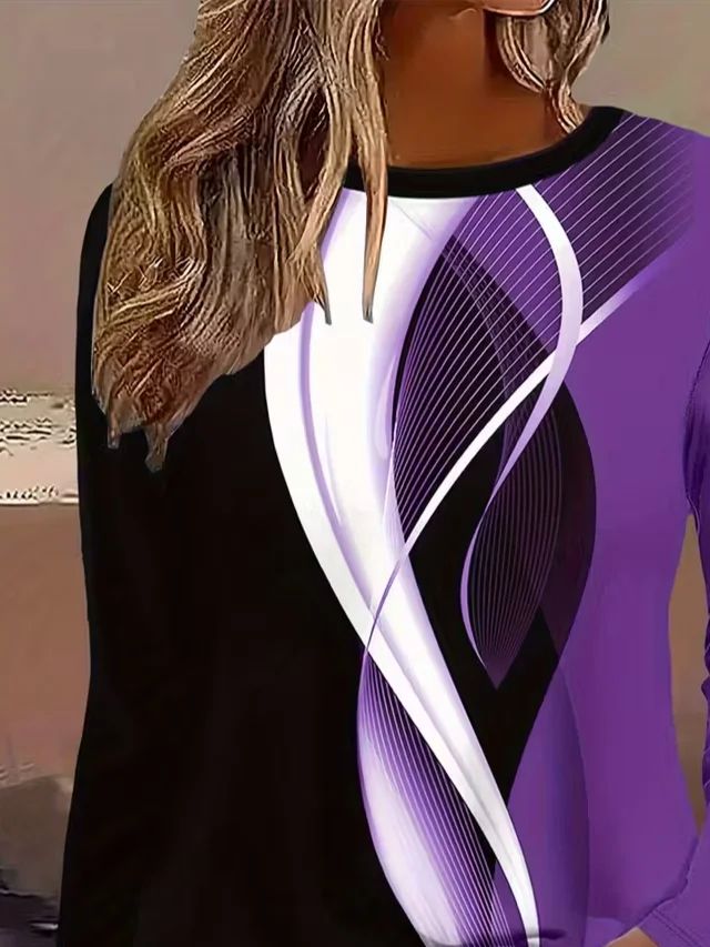 Casual Abstract Crew Neck Long Sleeve T-shirt