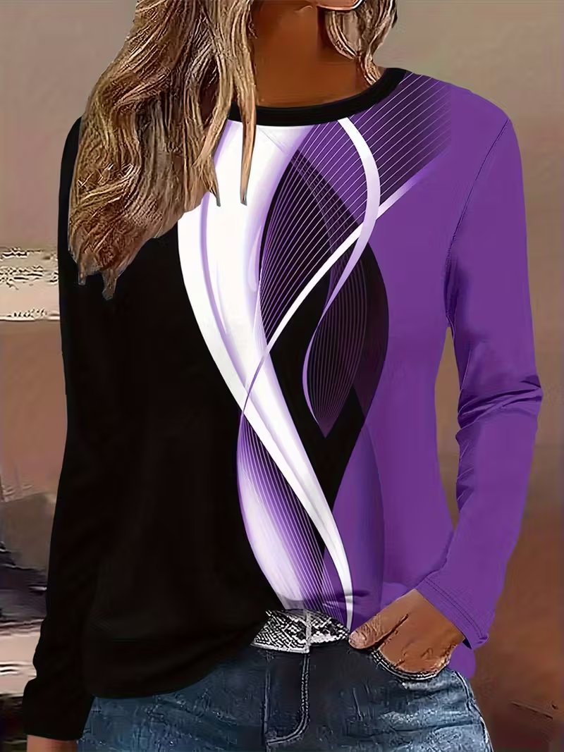 Casual Abstract Crew Neck Long Sleeve T-shirt
