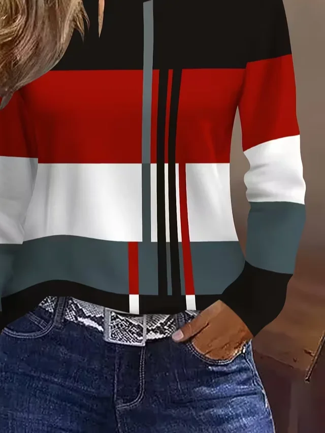 Casual Abstract Crew Neck Long Sleeve T-shirt