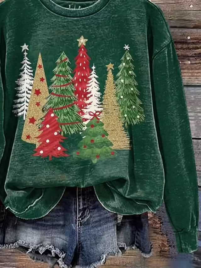 Casual Crew Neck Christmas Sweatshirt Printing