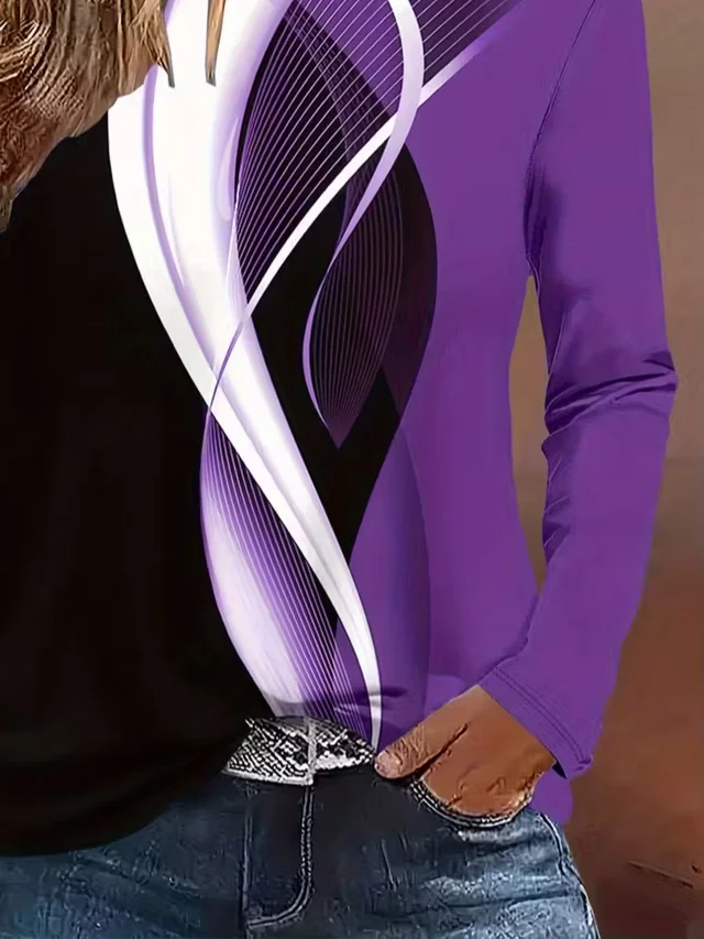 Casual Abstract Crew Neck Long Sleeve T-shirt