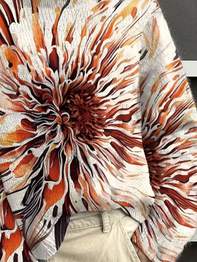 Women Abstract Long Sleeve Comfy Vintage Printing Sweater