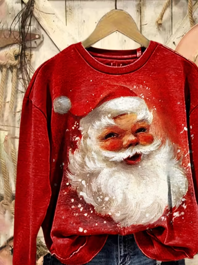 Casual Crew Neck Santa Claus Sweatshirt Printing