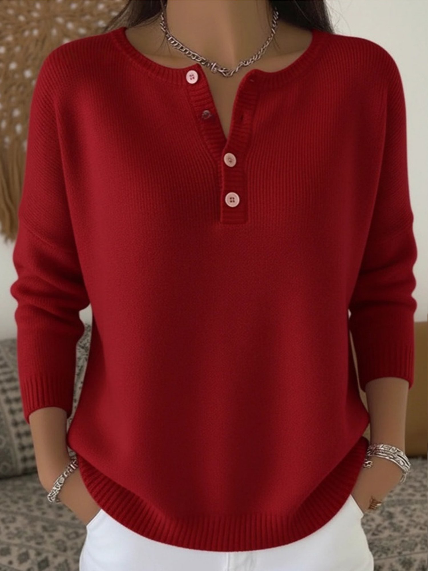 Women Plain Long Sleeve Comfy Casual Sweater