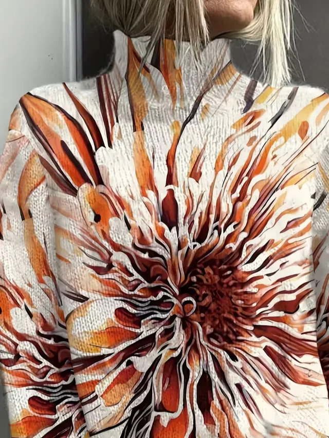 Women Abstract Long Sleeve Comfy Vintage Printing Sweater