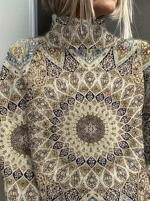 Women Abstract Long Sleeve Comfy Vintage Printing Sweater