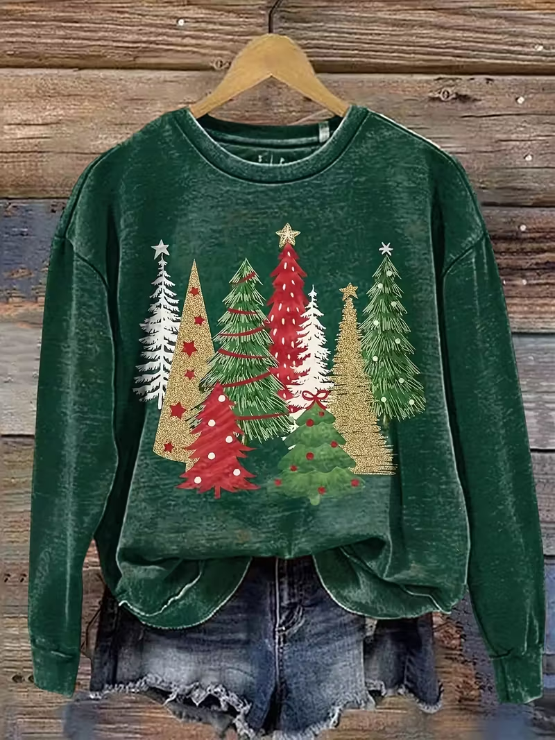 Casual Crew Neck Christmas Sweatshirt Printing