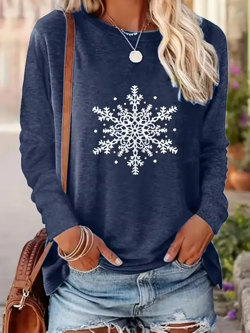 Casual Christmas Crew Neck Long Sleeve T-shirt