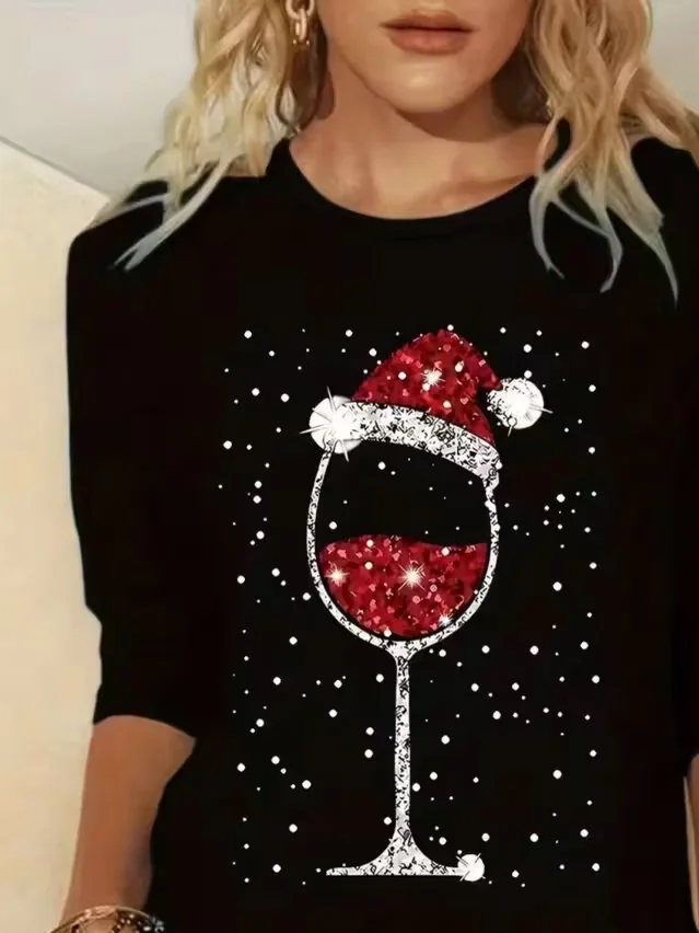 Casual Christmas Crew Neck Long Sleeve T-shirt