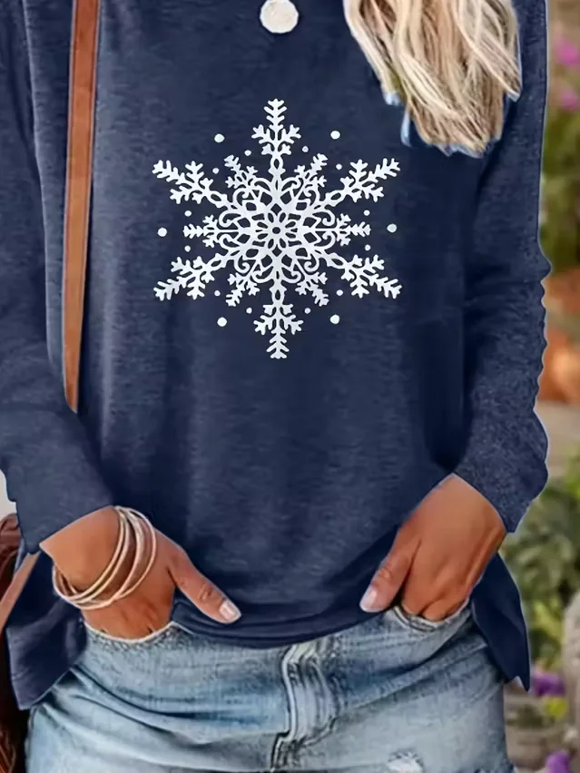 Casual Christmas Crew Neck Long Sleeve T-shirt