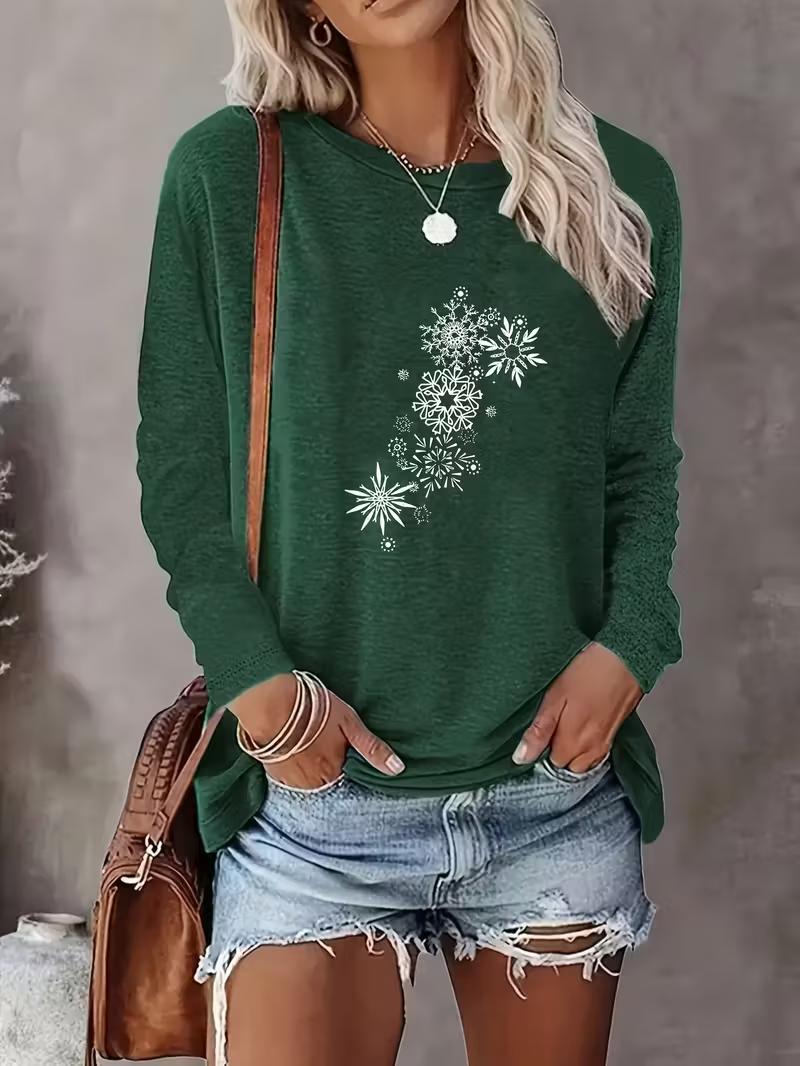 Casual Christmas Crew Neck Long Sleeve T-shirt