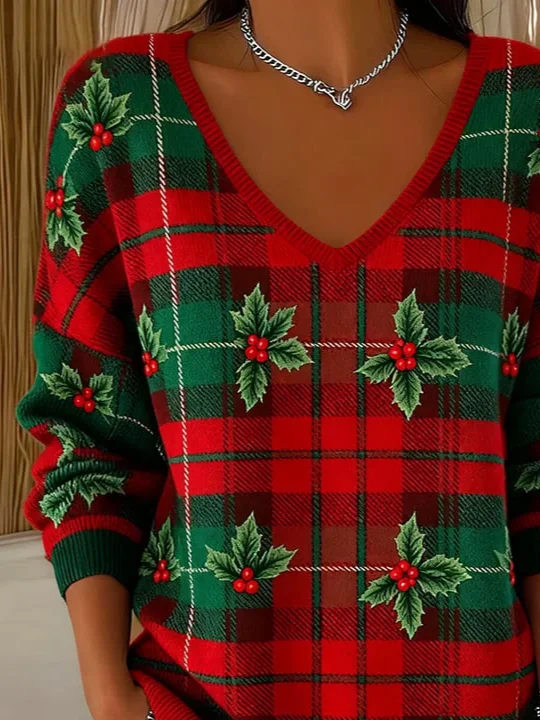 Casual Floral V Neck Long Sleeve T-shirt