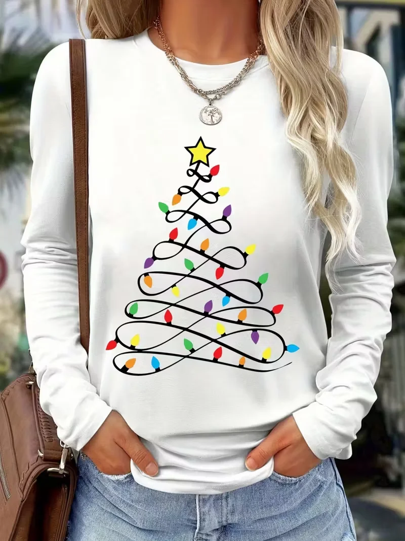 Casual Christmas Crew Neck Long Sleeve T-shirt
