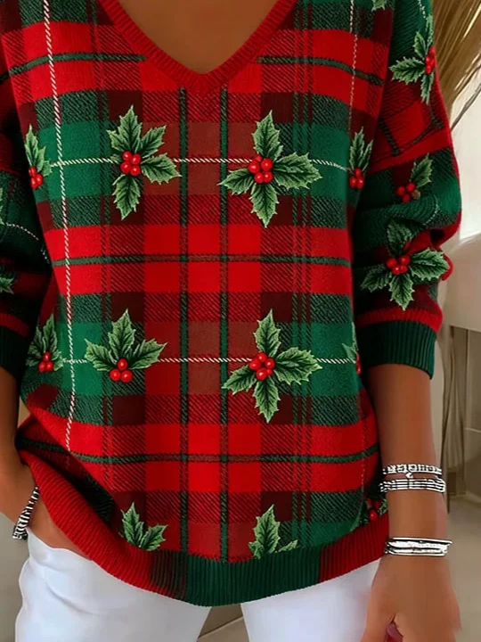 Casual Floral V Neck Long Sleeve T-shirt