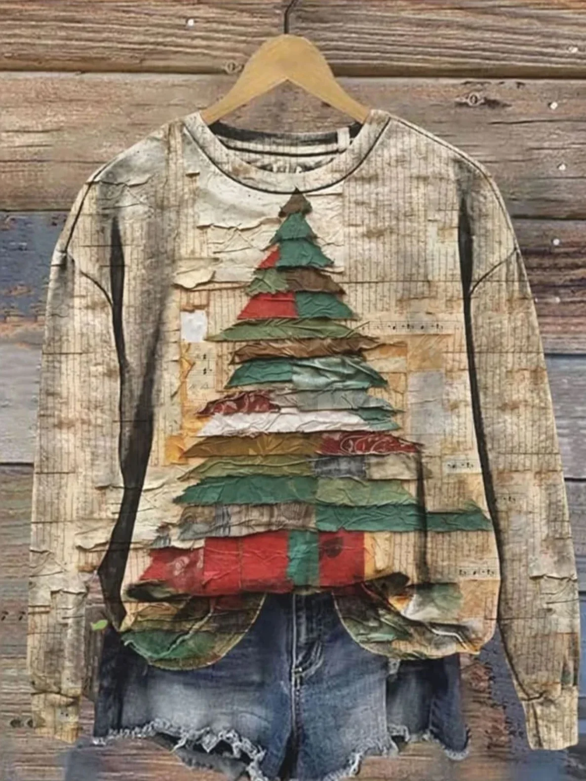 Casual Crew Neck Christmas Sweatshirt Printing