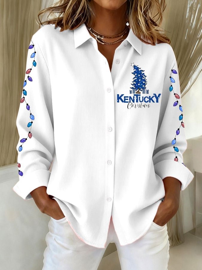 Shawl Collar Long Sleeve Christmas Regular Loose Shirt For Women