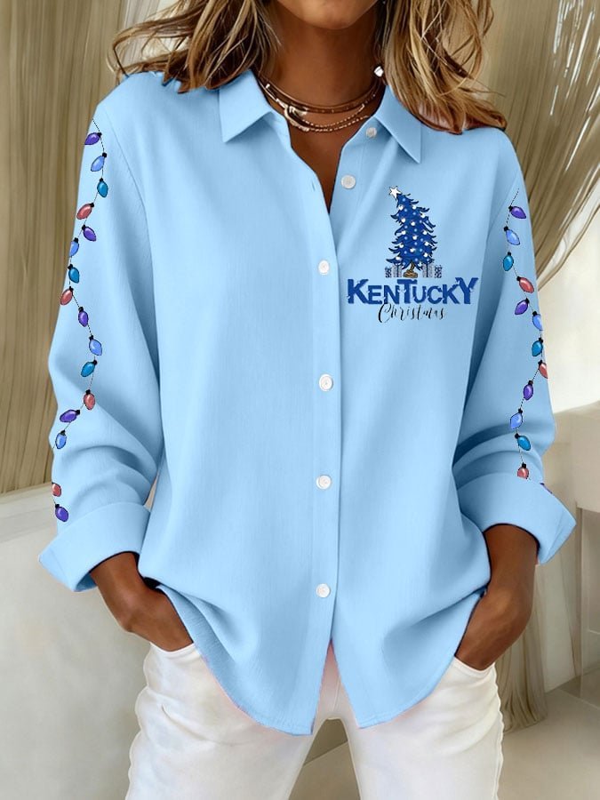 Shawl Collar Long Sleeve Christmas Regular Loose Shirt For Women