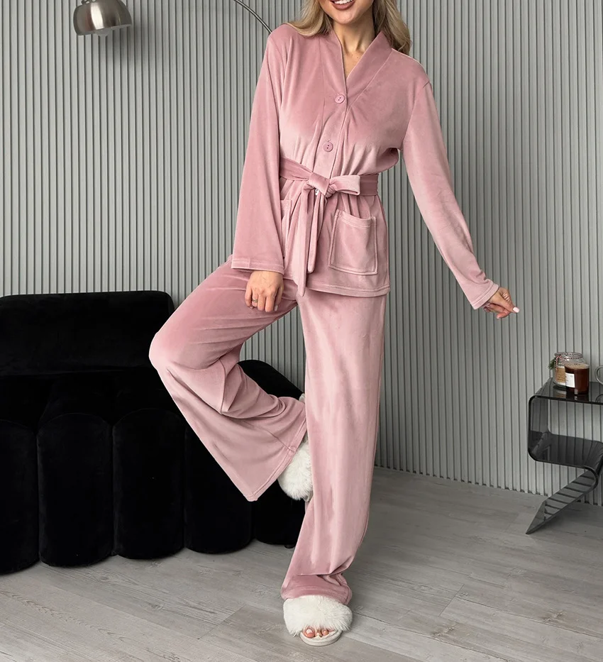 Women Plain Two-Piece Set Daily Long Sleeve Casual Spring/Fall Top With Pants Matching Set
