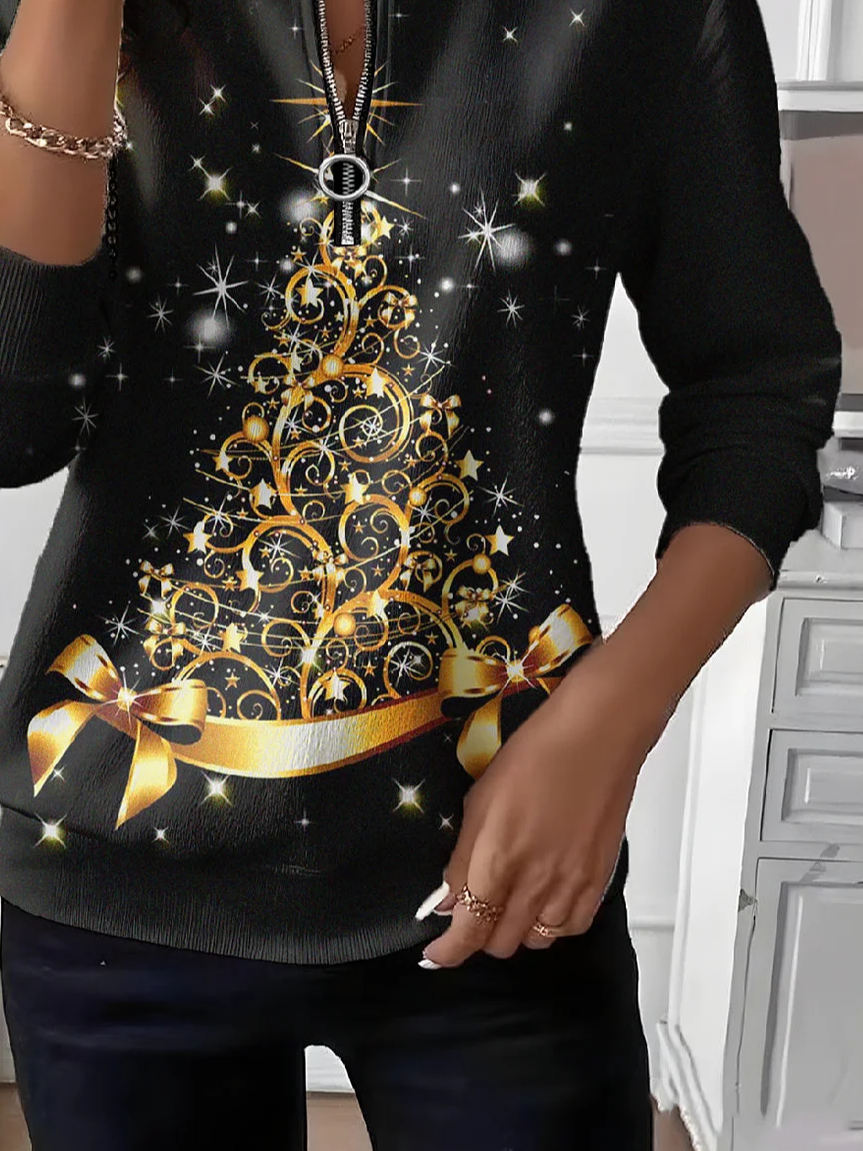 Casual Crew Neck Christmas Sweatshirt Printing