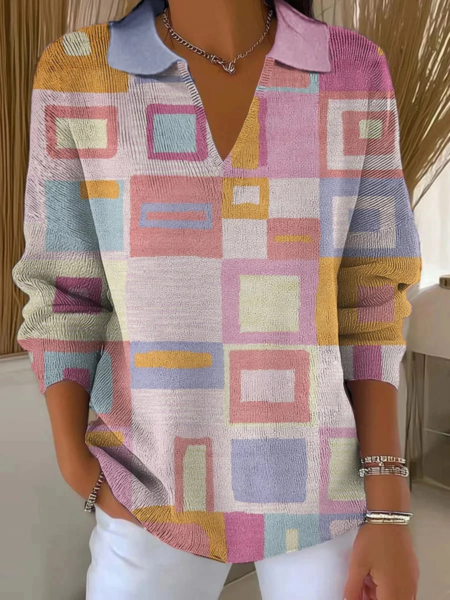 Women Geometric Long Sleeve Comfy Vintage Sweater