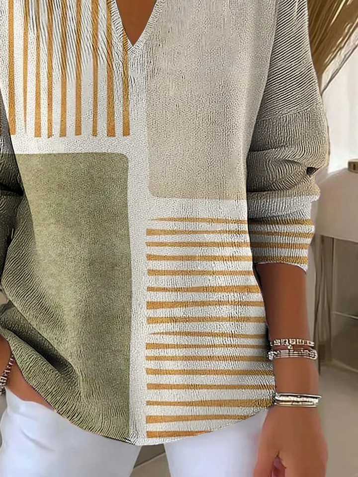 Women Geometric Long Sleeve Comfy Vintage Sweater