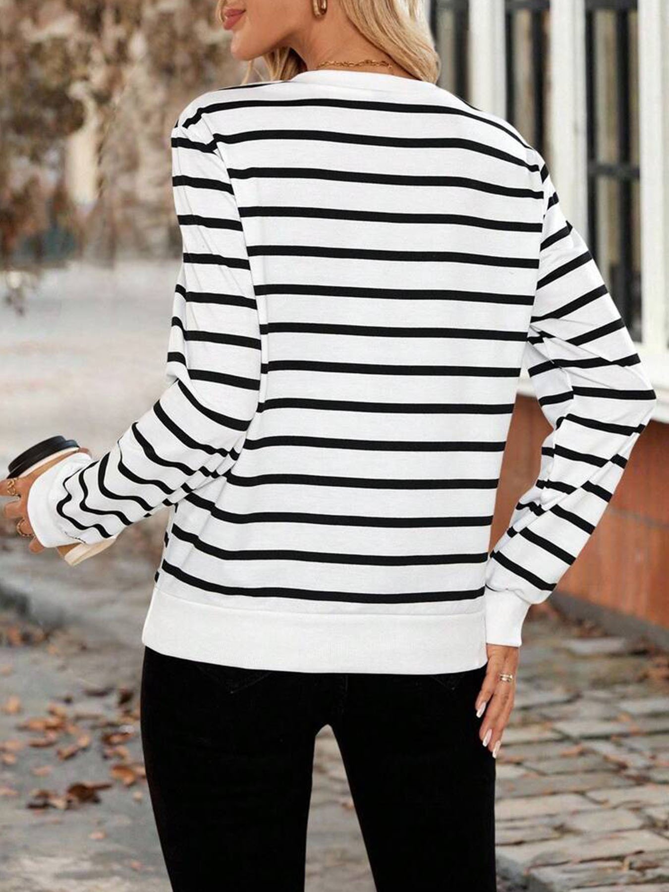 Casual Stand Collar Striped Sweatshirt