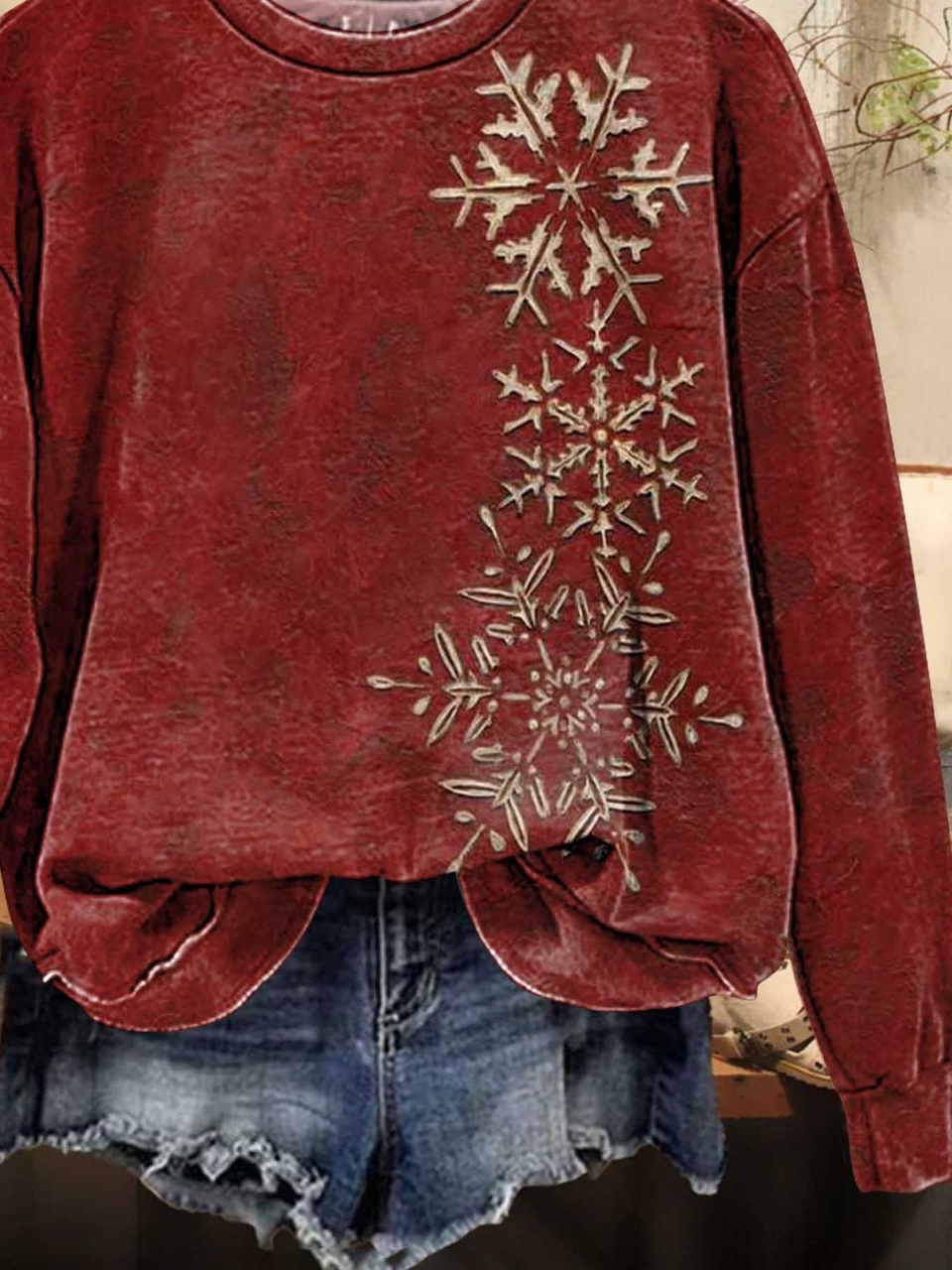 Casual Crew Neck Christmas Sweatshirt Printing