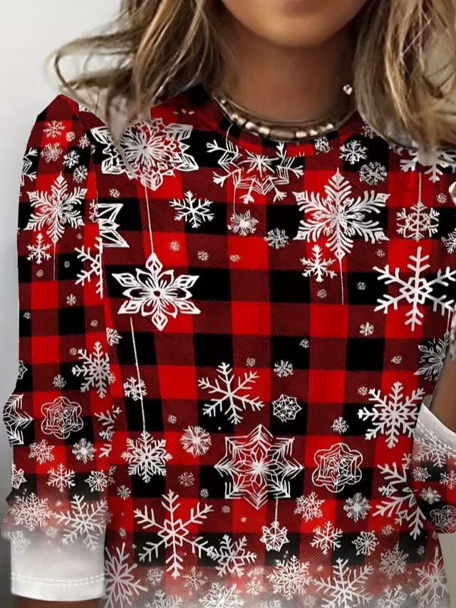 Casual Plaid Crew Neck Long Sleeve T-shirt