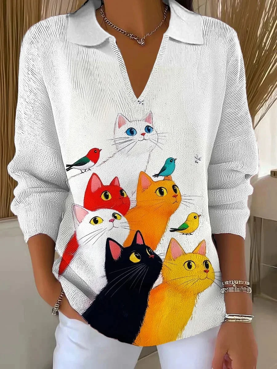 Women Gradient Pattern Long Sleeve Comfy Vintage Sweater