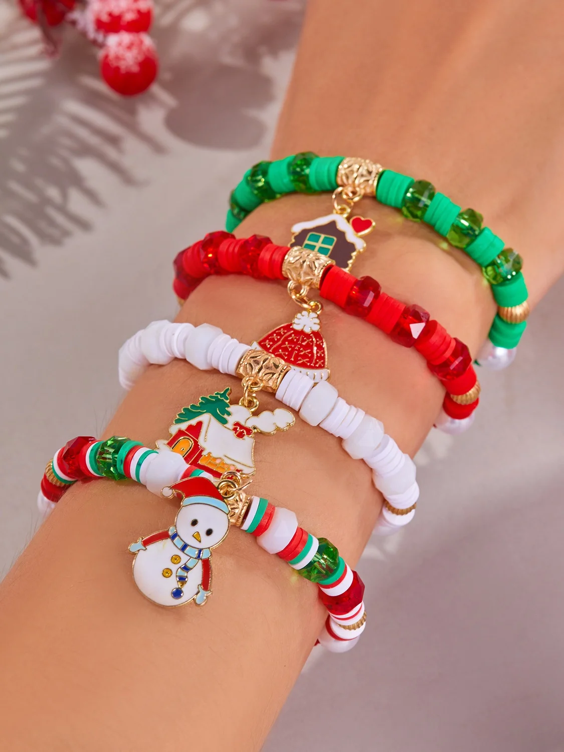 Christmas Polymer Clay Bracelet Christmas Colorful Santa Claus Snowflake Snowman Bracelet Christmas Bracelet Set