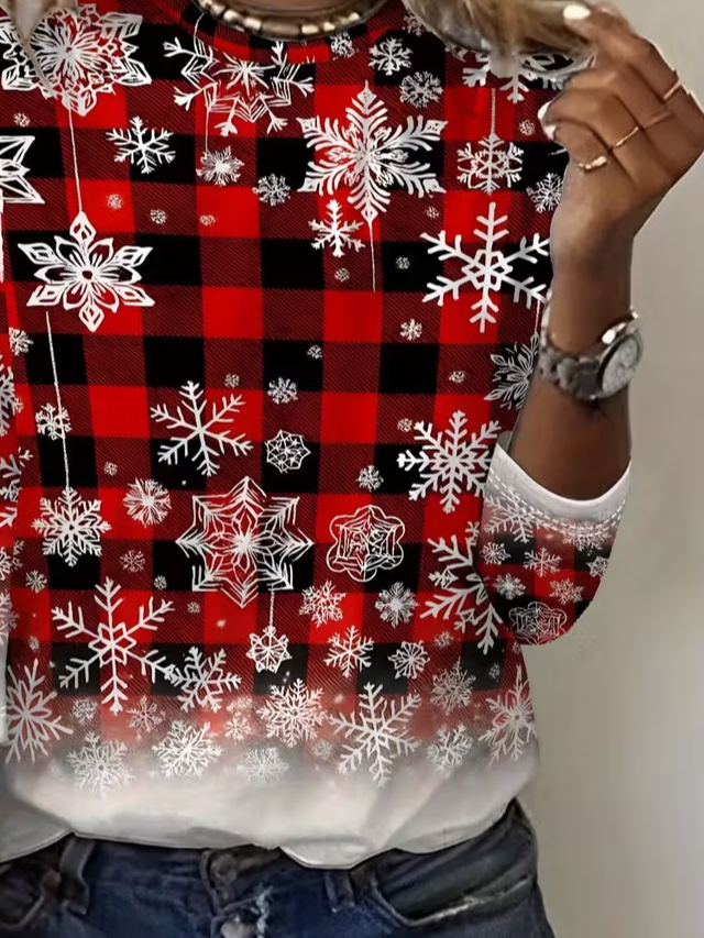 Casual Plaid Crew Neck Long Sleeve T-shirt