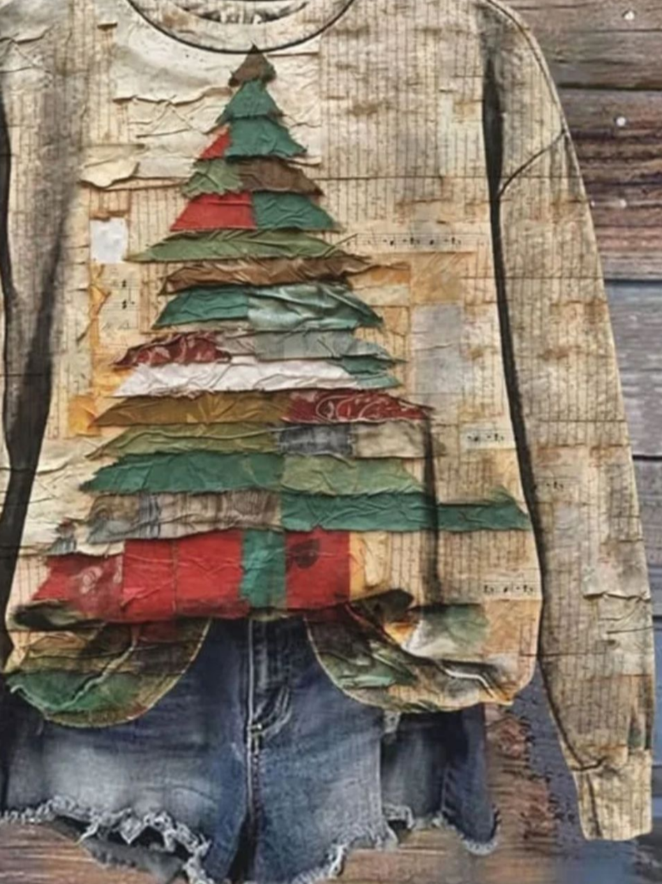 Casual Crew Neck Christmas Sweatshirt Printing