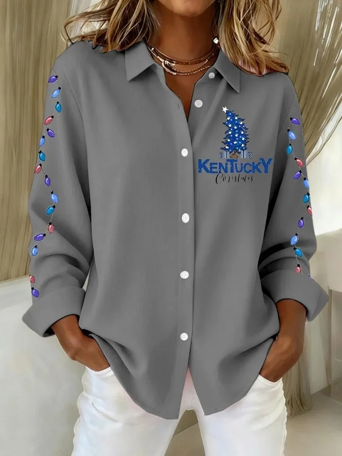 Shawl Collar Long Sleeve Christmas Regular Loose Shirt For Women