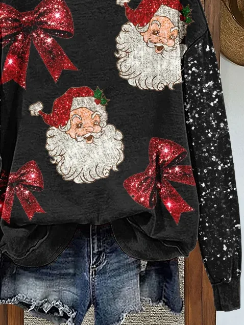 Casual Crew Neck Santa Claus Sweatshirt Printing