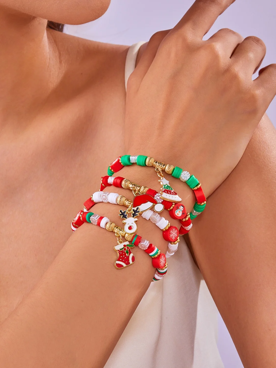 Christmas Polymer Clay Bracelet Christmas Colorful Santa Claus Snowflake Snowman Bracelet Christmas Bracelet Set