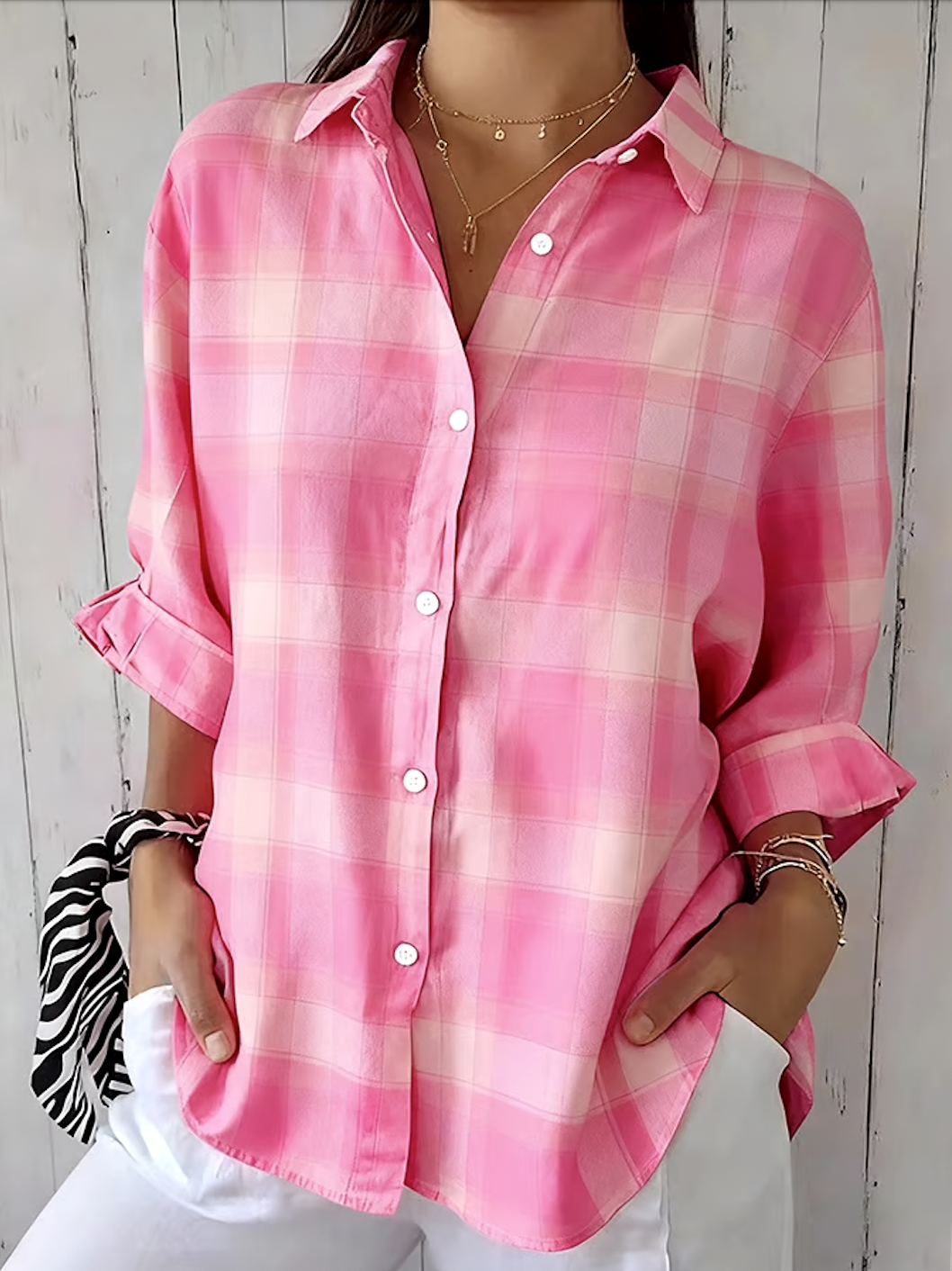 V Neck Long Sleeve Geometric Regular Micro-Elasticity Regular Fit Shirt For Women